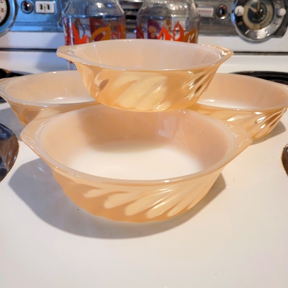 Fire King Copper Tint small casserole dishes.